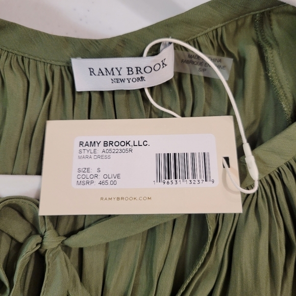 NWT Ramy Brook Olive Green Bell Sleeve Smocked Mara Dress - Picture 6 of 8